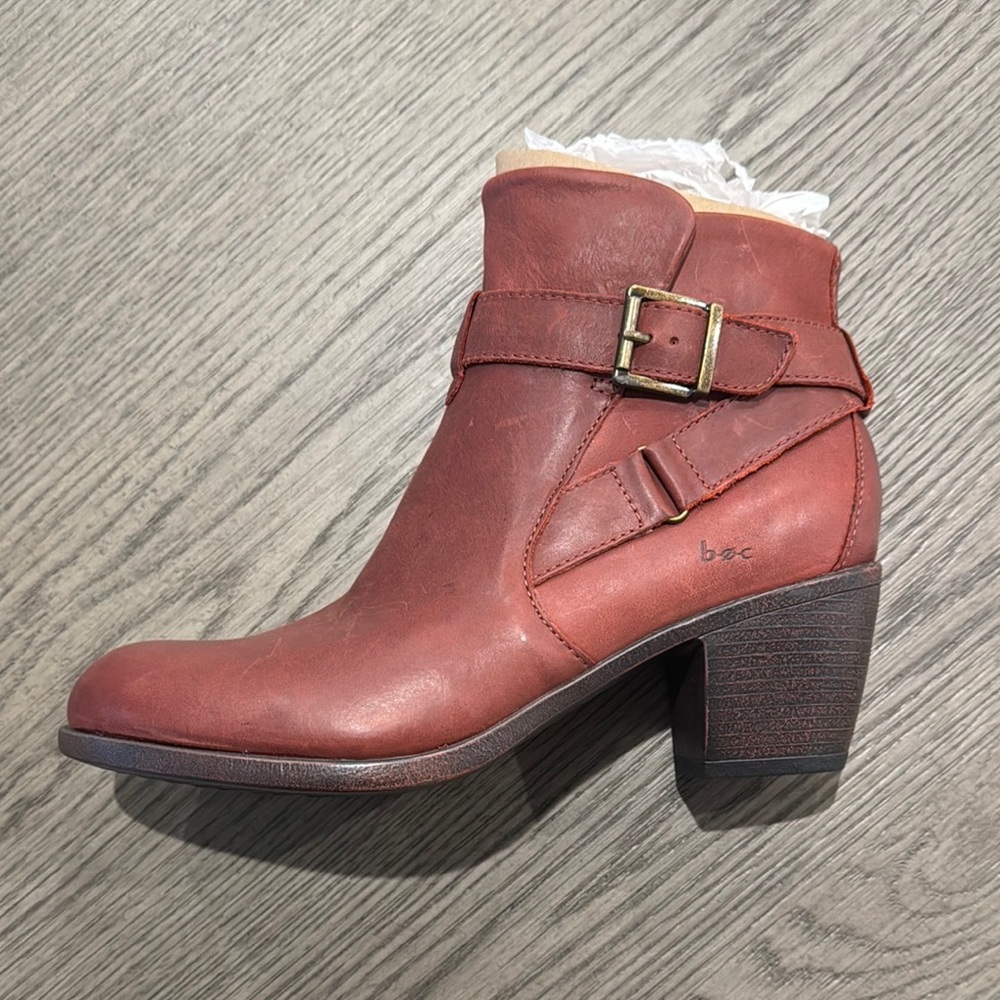 b.o.c. Red Ankle Booties with Chunky Heel and Buckle